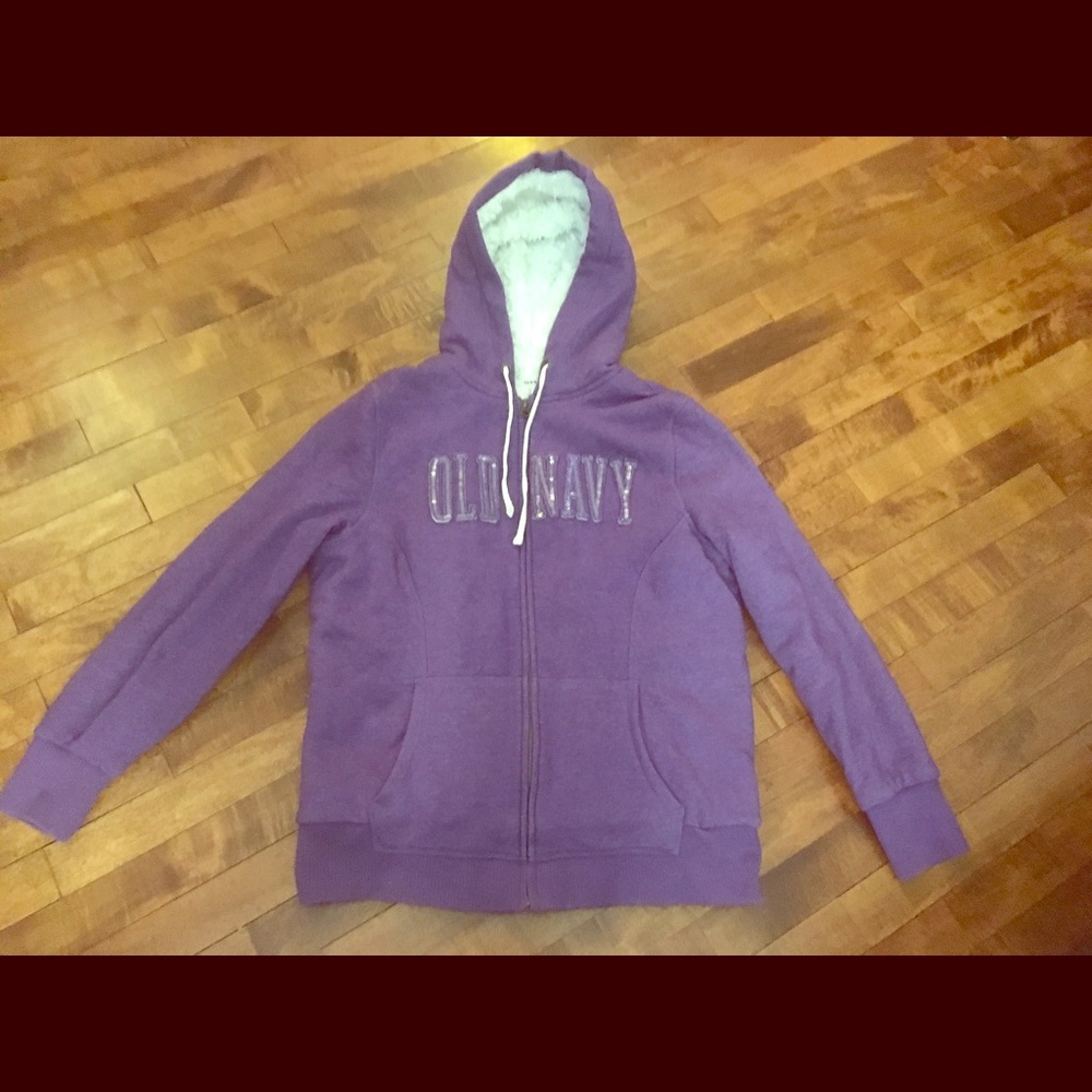 Old Navy Thick & Warm Zip Up Purple Sequin Hoodie
